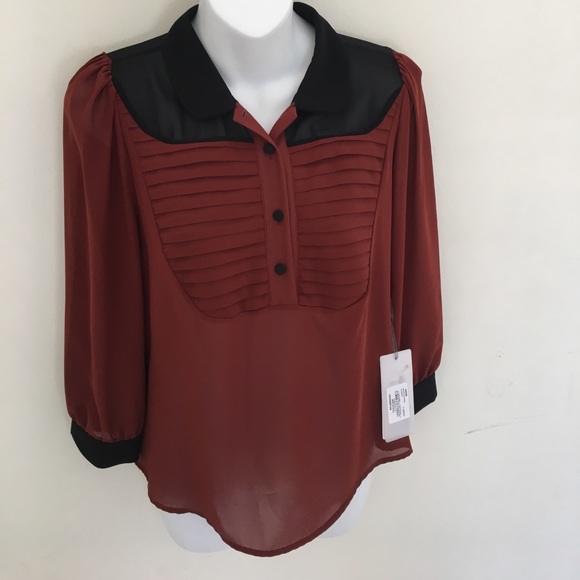 New Italian Rust chiffon blouse - Picture 2 of 6